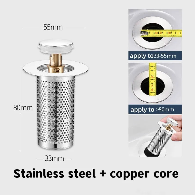 Stainless Steel Floor Drain Filter Washbasin Plug Anti Odor Pop-Up Bounce Core Basin Stopper Hair Catcher Shower Sink Strainer