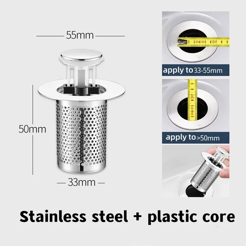 Stainless Steel Floor Drain Filter Washbasin Plug Anti Odor Pop-Up Bounce Core Basin Stopper Hair Catcher Shower Sink Strainer