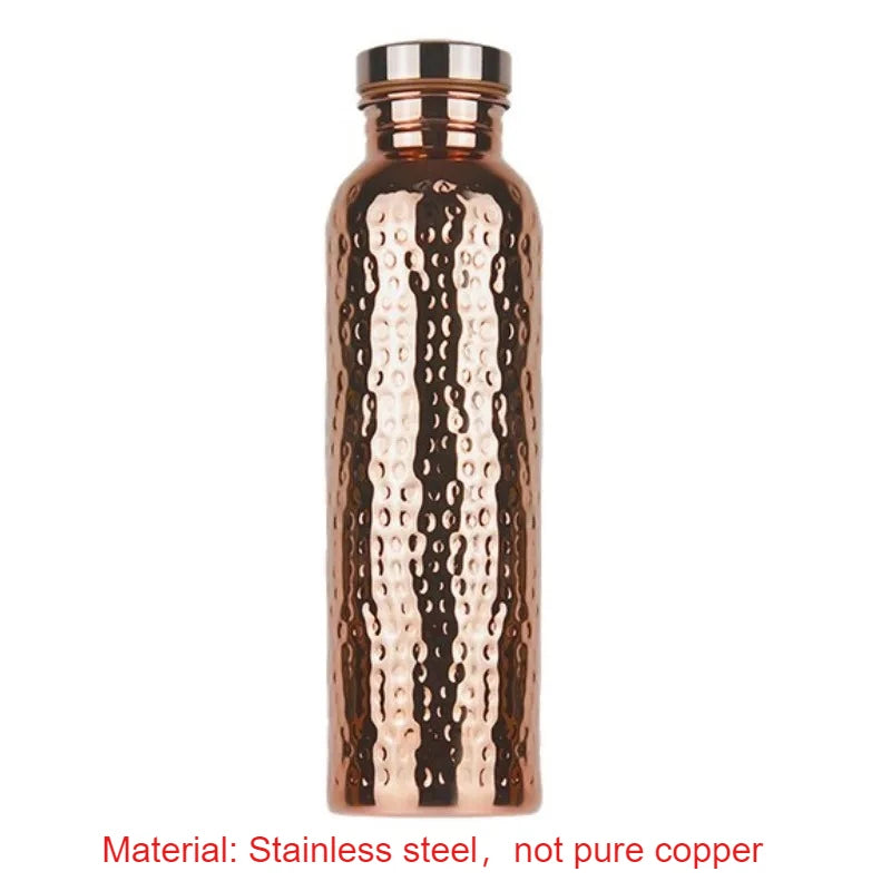 Gourde 800ml en acier inoxydable effet cuivre martelé, ouverture en un clic, bouteille de sport