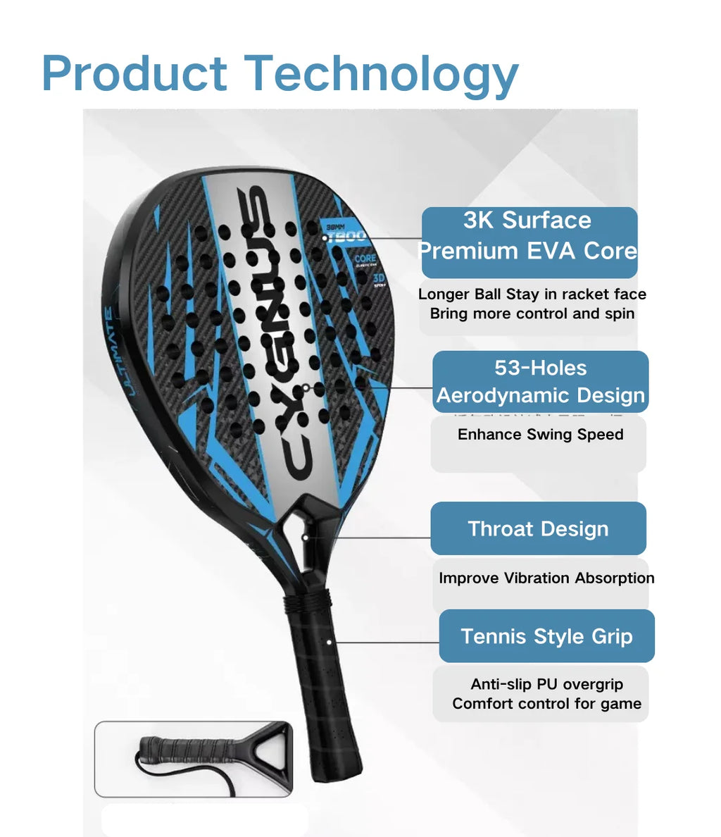 DUALE  FORCE II  3K T800 Padel Racket ,Combo Power and Control, Hybrid Padel for Intermediate and Advaced All-Court Players