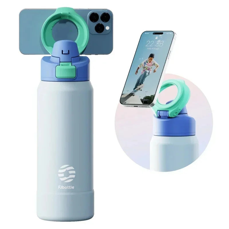 Gourde isotherme 710/950ml à couvercle magnétique pour salle de sport, avec support téléphone, bouteille thermique sous vide