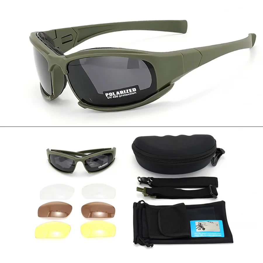 New 4 Lens Tactical Goggles - Polarized Windproof & Dustproof Safety Glasses for Outdoor Sports (Climbing, Cycling, Fishing)
