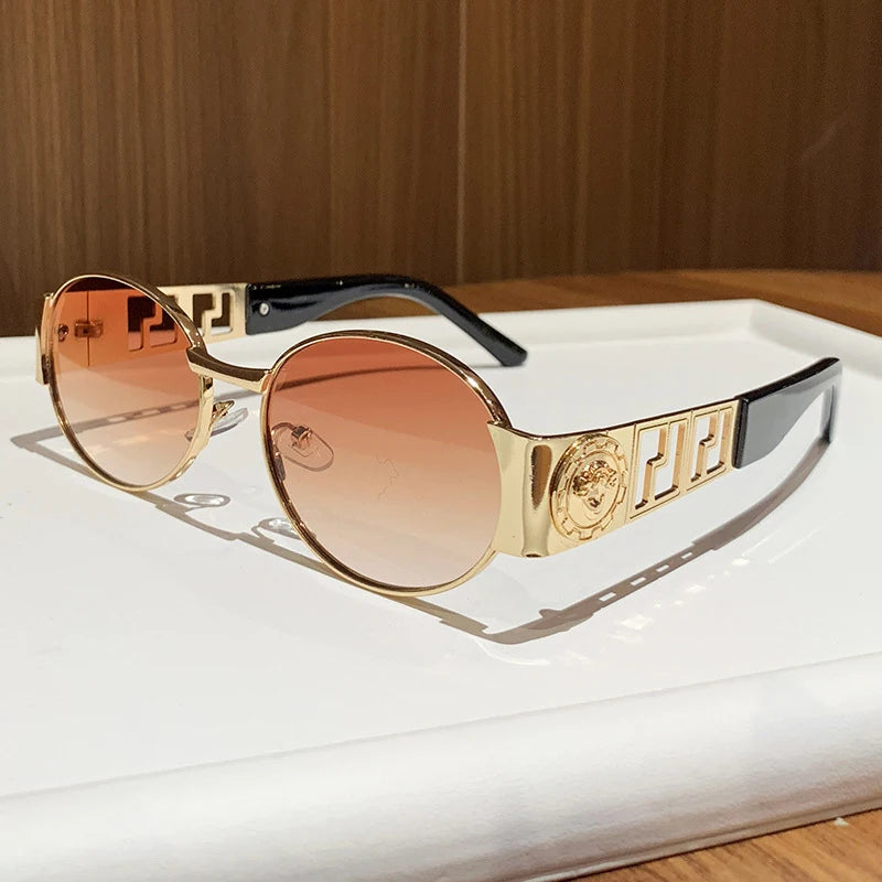 Vintage Style New Metal Oval Full-Frame Sunglasses Unisex Fashionable Photo-ready Eyewear