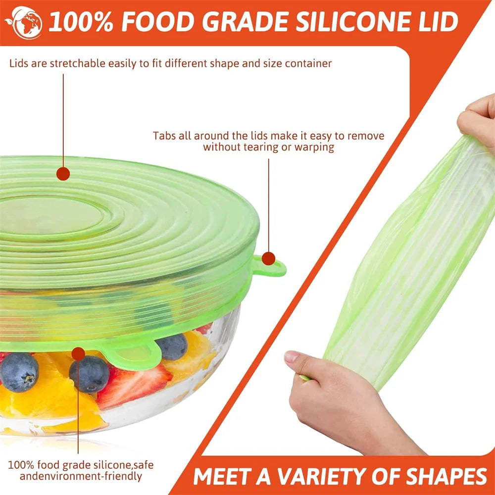 Couvercles silicone alimentaire réutilisables — lot de 6