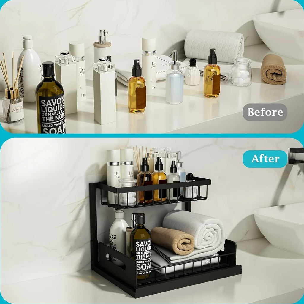 Under Sink Organizer, Pull Out Cabinet Organizer 2 Tier Slide Out Sink Shelf Cabinet Storage Shelves, Under Sink Storage