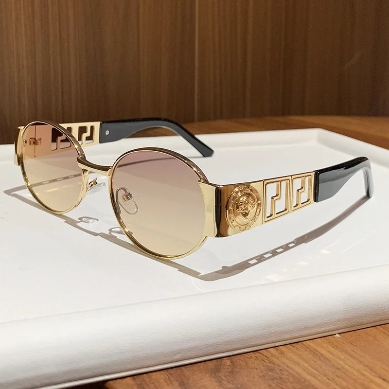 Vintage Style New Metal Oval Full-Frame Sunglasses Unisex Fashionable Photo-ready Eyewear