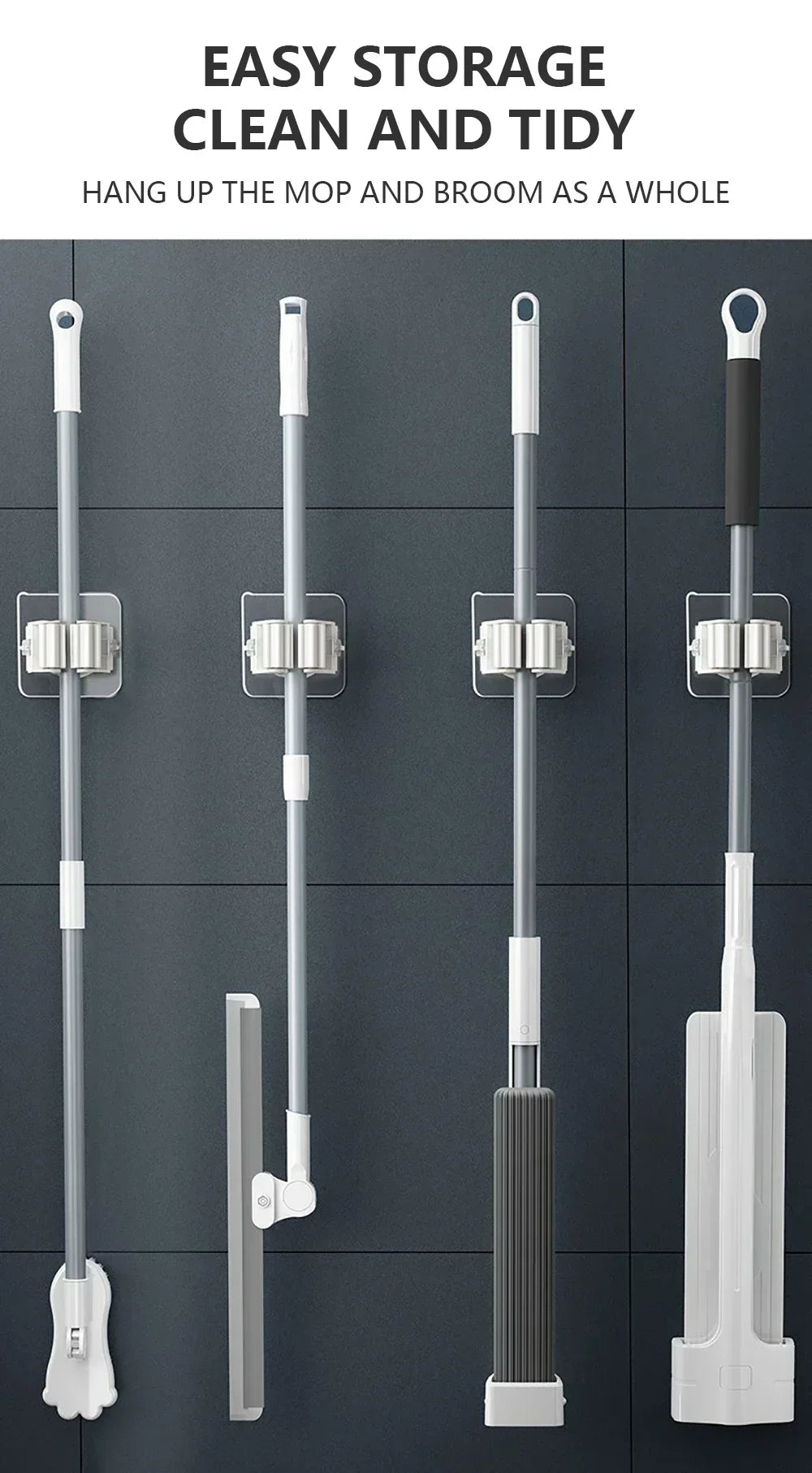 Home Storage Rack Wall Hanging Shelf Bathroom Shower Holder Storage Traceless Hook Mop Organizer Waterproof Broom Hanger