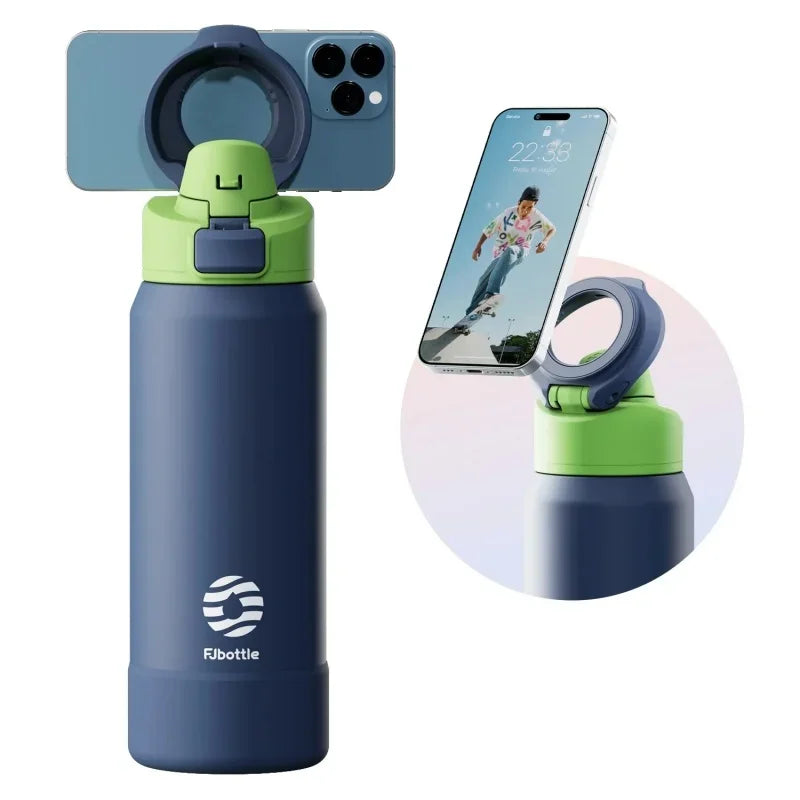 710/950ML Thermos Bottles Stainless Steel Sports Water Bottle with Magnetic Phone Holder Bouncing Cover Outdoor Insulation Cup
