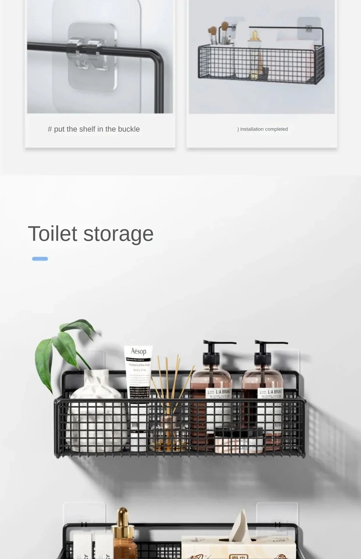 Bathroom Organiser Multifunctional Toiletries Organiser No-Punch Bathroom Shelf Bathroom Kitchen Wall Mount Storage Rack