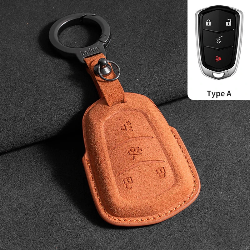 Suede Car Key Case Cover For Cadillac CT4 CT5 ATS CT6 CTS DTS XT5 Escalade ESV SRX STS XT4 Car Key Protective Shell Accessories