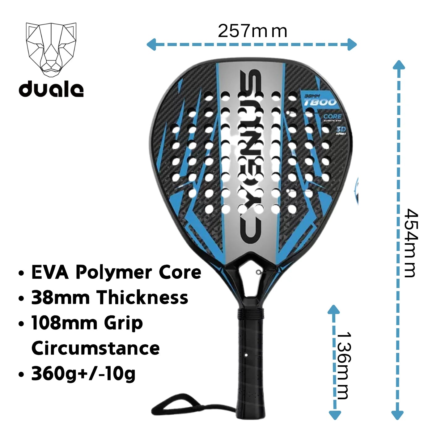 DUALE  FORCE II  3K T800 Padel Racket ,Combo Power and Control, Hybrid Padel for Intermediate and Advaced All-Court Players