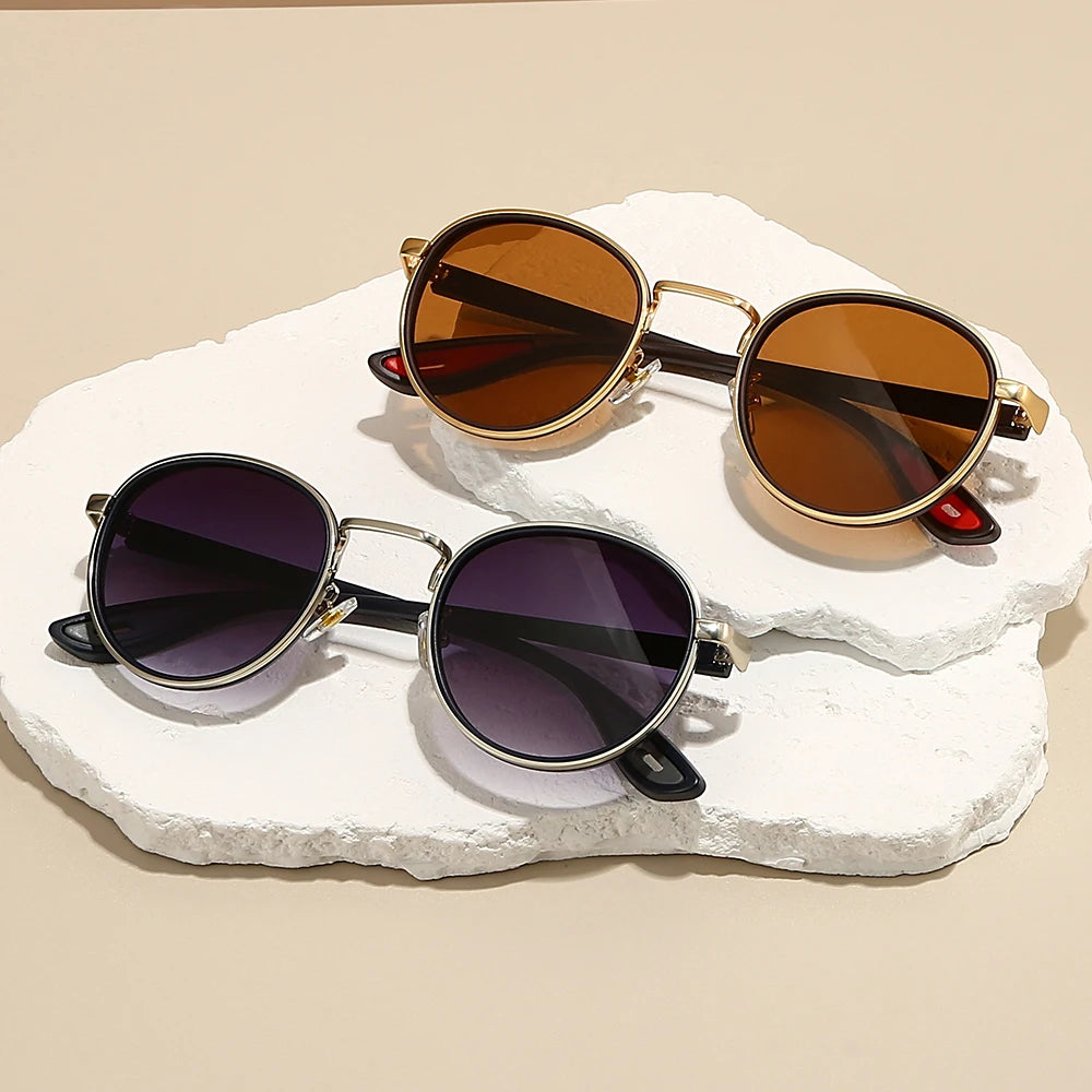 GM LUMIAS Vintage Round Sunglasses Men 2025 New Punk Fashion Shades Women Trendy Luxury Brand Design Casual Anti-UV Sun Glasses