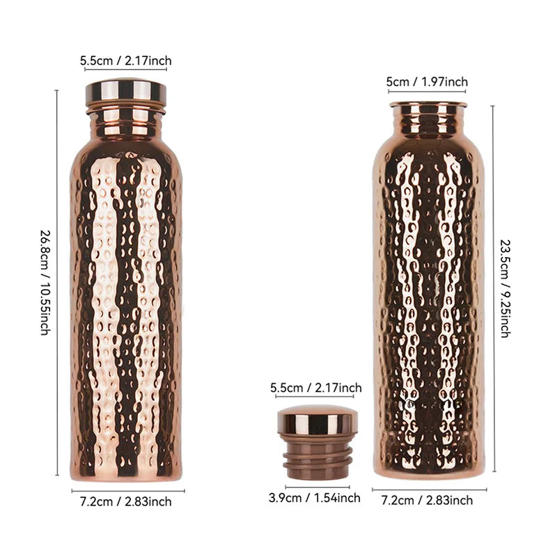 Gourde 800ml en acier inoxydable effet cuivre martelé, ouverture en un clic, bouteille de sport